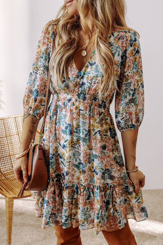 A Floral Ruffled Mini Dress