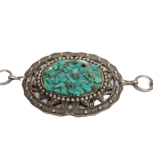 Western Style concho Silver Chain belt with chip stones: Blue Stone
