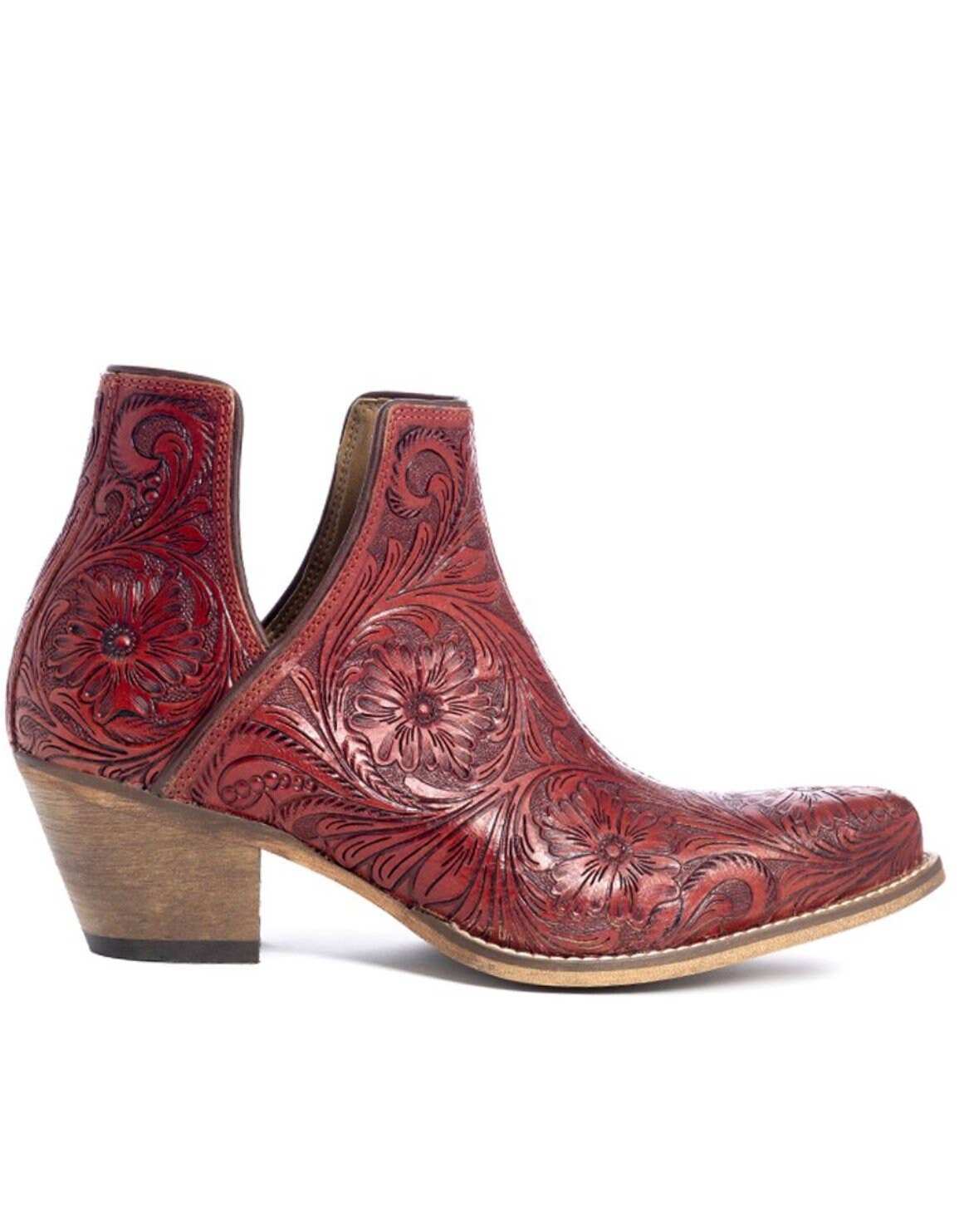 Western Tooled Ankle Boots: White