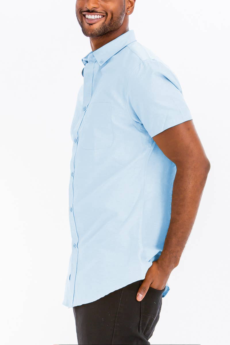 Solid Chambray Short Sleeve Button Down