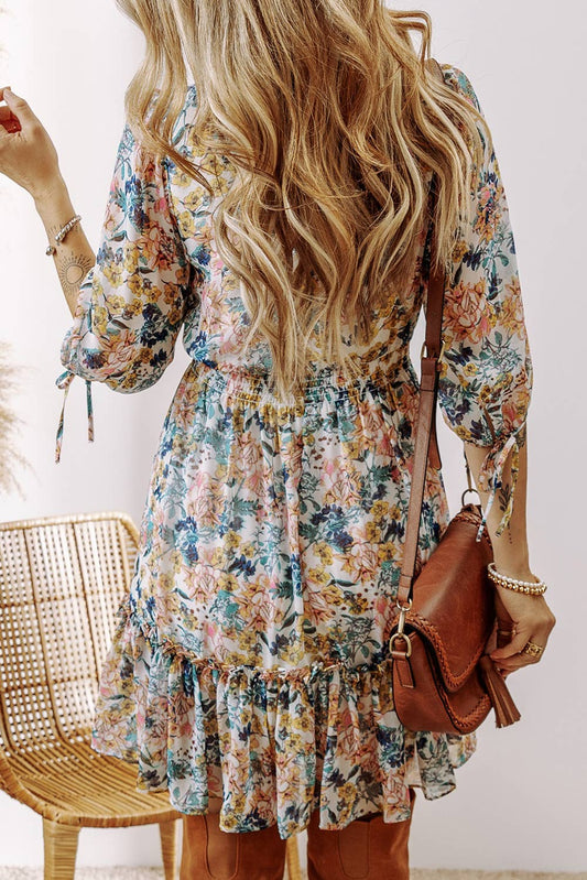 Floral three quartered sleeve dress