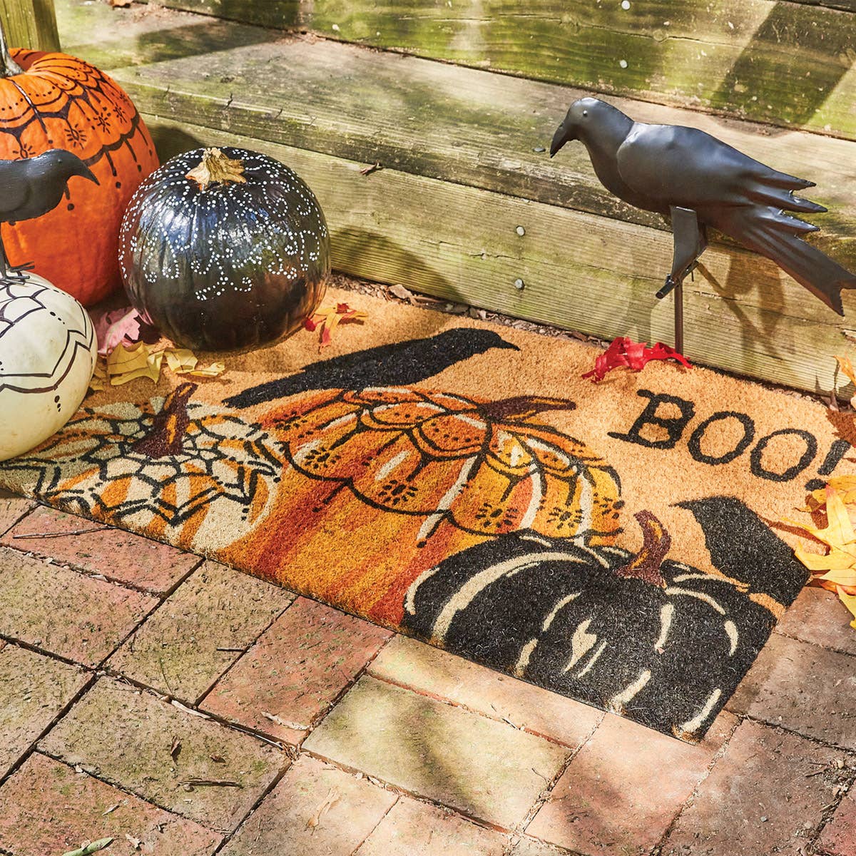 Two Crows And Pumpkins Doormat