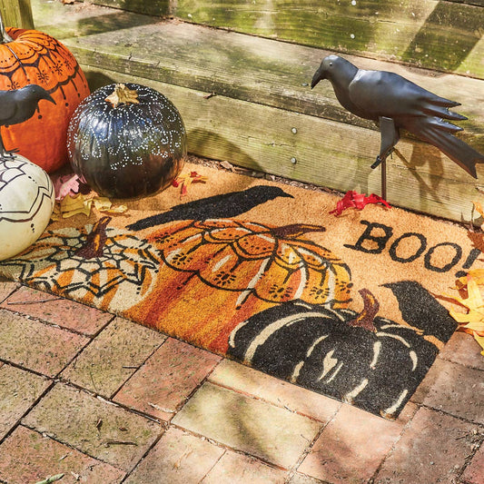 Two Crows And Pumpkins Doormat
