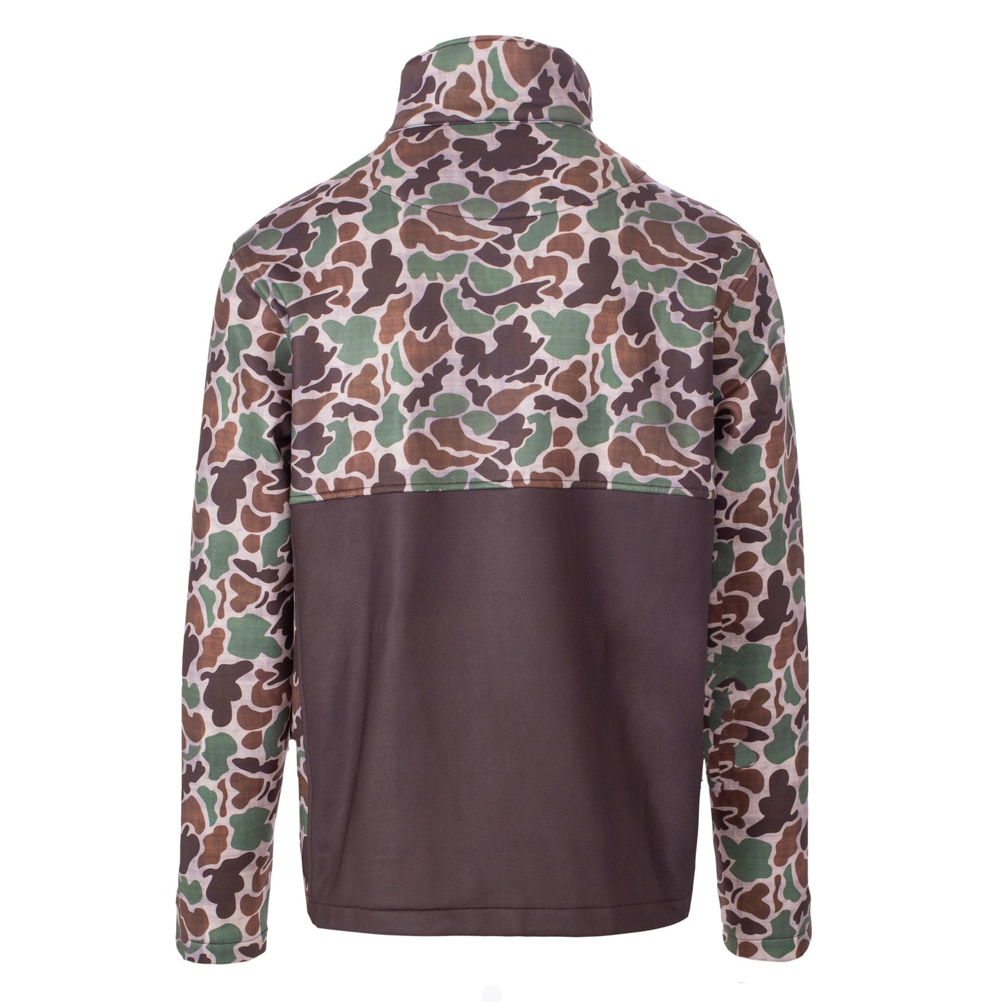 A quarter zip camouflage pattern outdoor jacket.