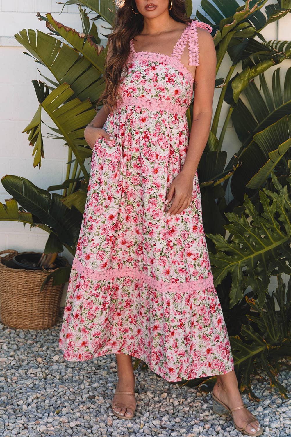Floral Lace Strap Maxi Dress