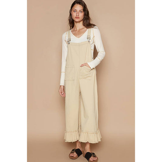 Overalls with back pockets ruffle detail