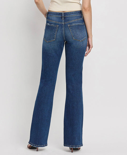 Mid-Rise Relaxed Bootcut Jeans come with comfort stretch denim and finished hem.