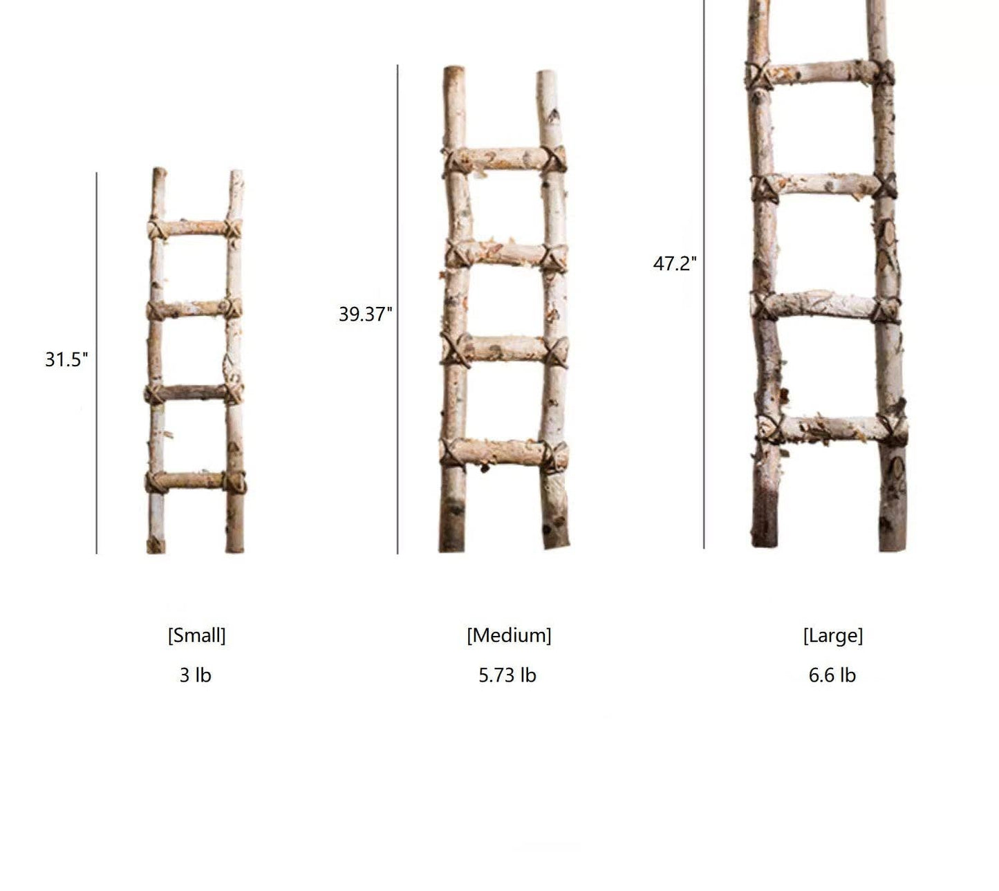White Birch Wood Decorative Ladder: Large